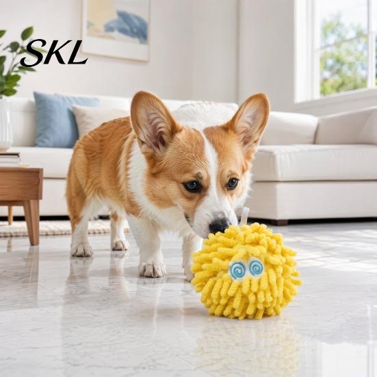 Interactive Pet Toy Squeaky Mop Ball Dog Toy, Plush Chew for Teeth Cleaning, Puppy Play Self-Play Boredom Relief Small Medium Dogs Toys