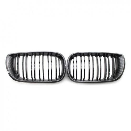 Carbon Fiber & Black Chrome Front Kidney Grill For BMW E46 Sedan 2002-2005