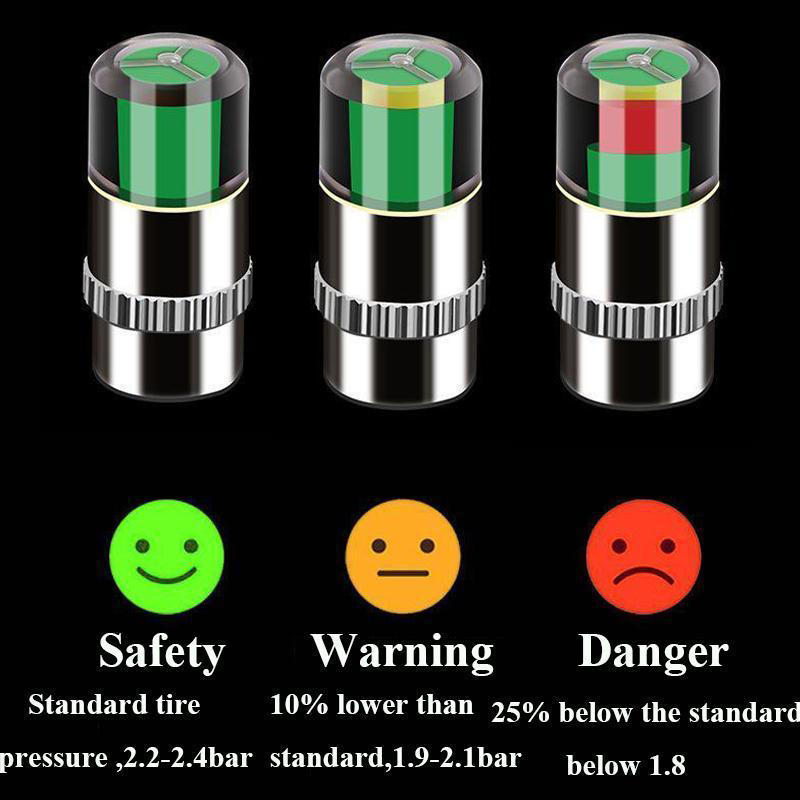 4Pcs Car Tire Pressure Monitor Valve Stem Caps Tire Pressure Monitor Sensor Indicator Set