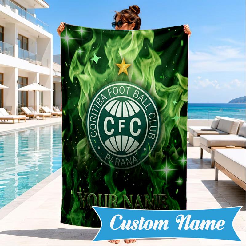 Custom Name Coritiba Football Club Emblem Personalized Microfiber Beach Towel, Quick-Dry, Ideal for Summer Travel, Beach Essential, Swimming