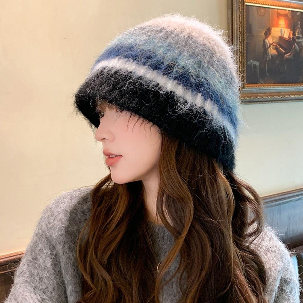 Warm Y2k Striped Hat Korean Women Beanie Hat Fashion Colored Woolen Hat  Girls