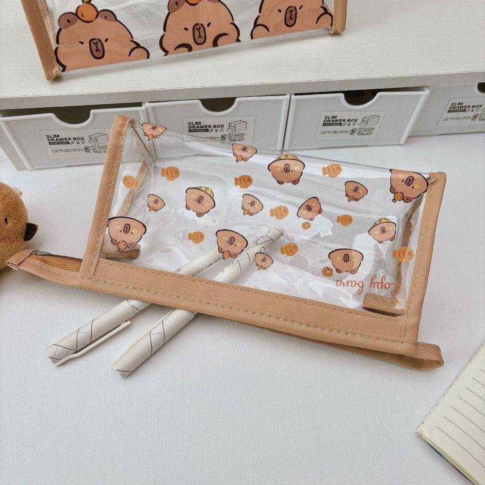 Kawaii Cartoon Pen Bag Aesthetic Stationery Bag Desktop Organizer Capybara Pencil Bag Office
