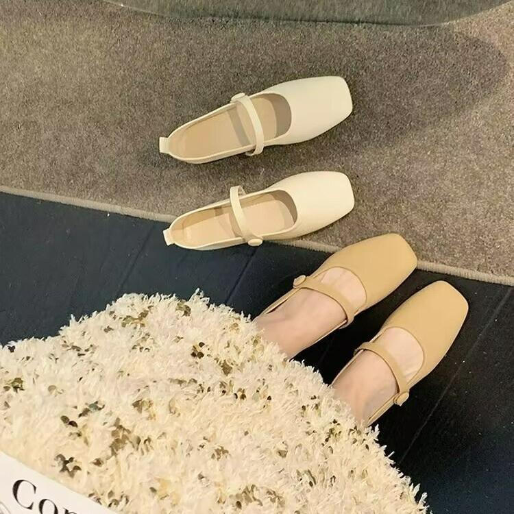 Coarse heel single shoes women's spring and summer new versatile niche retro low heel simple small leather shoes