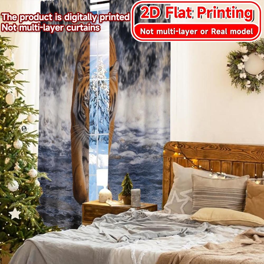 2pcs, 2D FLAT PRINTING Curtains (Without Rod) Majestic Stride Christmas Festival Minimalist Curtains Versatile Fabric Curtains