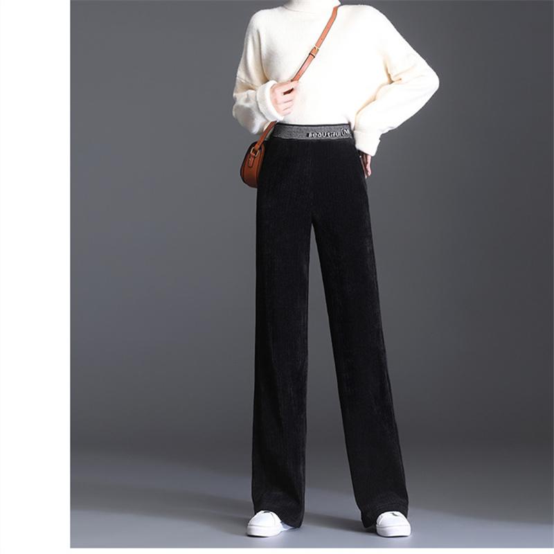 2022 Autumn Winter Korean Solid Color High Waisted Elastic Elegant Wool Office Ladies Women's Trousers Wide Leg Pants Women