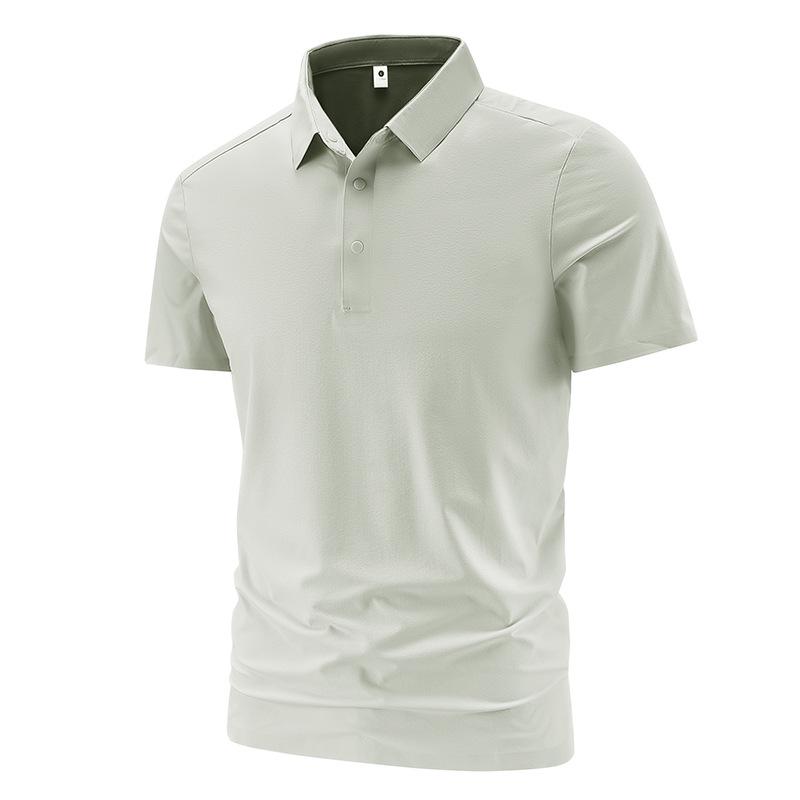 Men's Summer Seamless Ice Silk Quick-Dry Polo Shirt - Solid Color, Breathable, Casual Business Style.