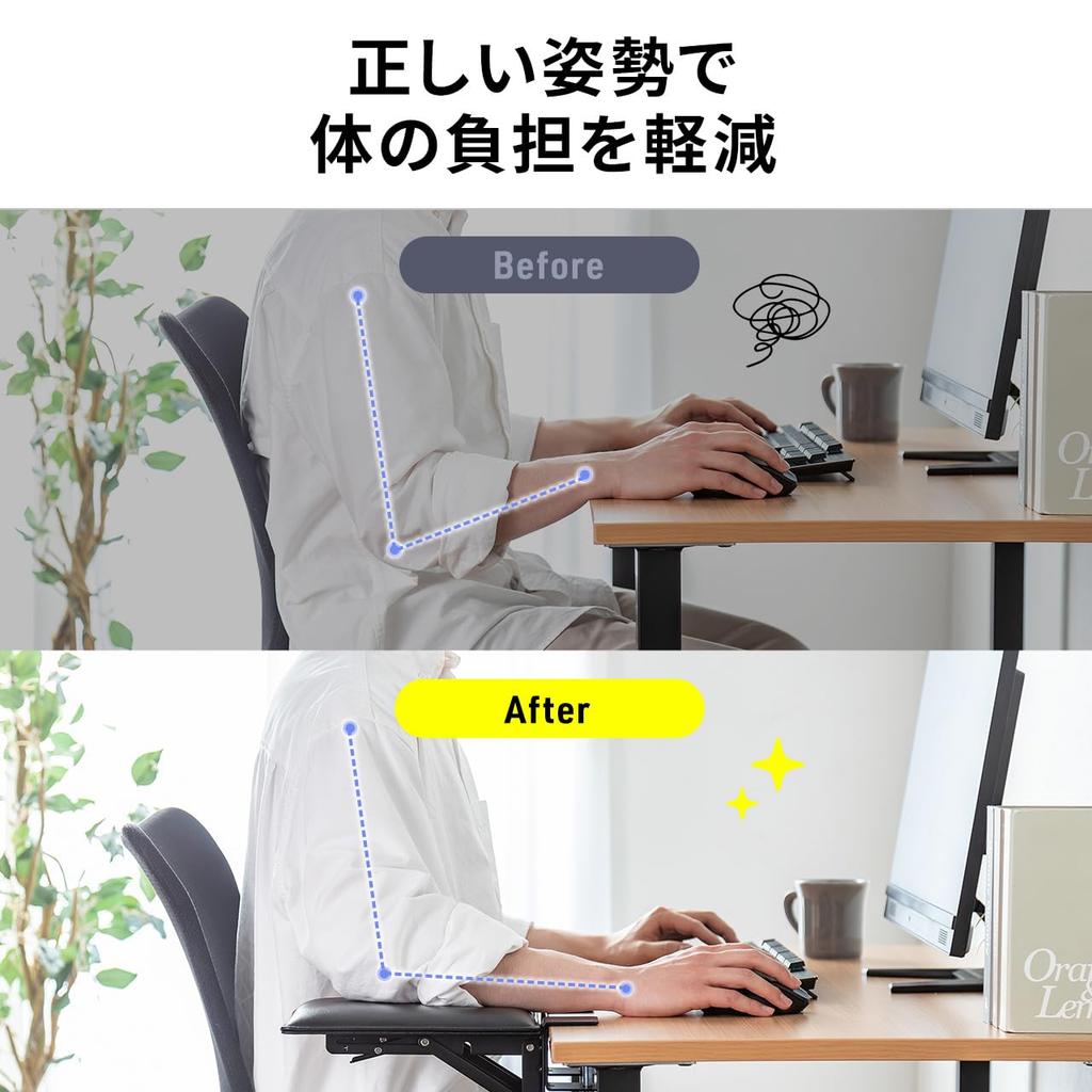 Sanwa Direct Armrest Clamp Fixation Retrofit PU Leather Width 23cm x Depth 24cm Foldable Mouse Table Desk Table Extension Elbow Rest 200-TOK024BK