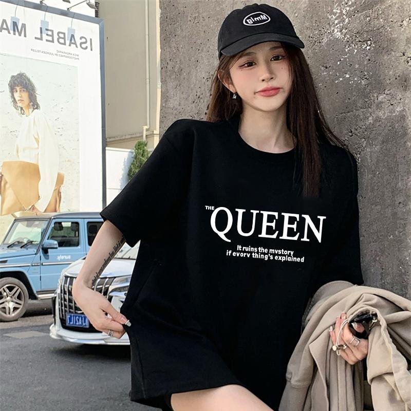 Black cotton short-sleeved t-shirt women's 2025 summer new design loose and thin unique top