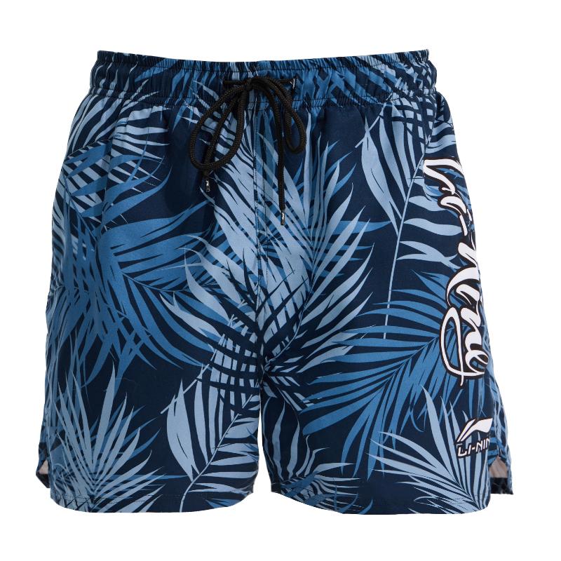 Li-Ning Comfortable Casual Versatile Letter Print Quick-Dry Beach Shorts Men Shorts Blue LSKU835-1