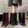 Autumn New Fashion Boots Women's Shoes Polyurethane Angora Red Bright Black Tall Tube Winter Tip 2