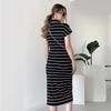 2024 Summer Women's V-Neck Fashion Striped Slim-Fit Slit Dress
