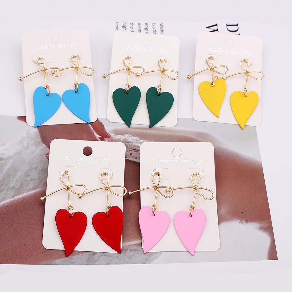 Women Heart Drop Earrings for Party Jewelry Vintage Gold Color Metal Bow Knot Earrings Geometric Female Brincos 2024 New Fashion