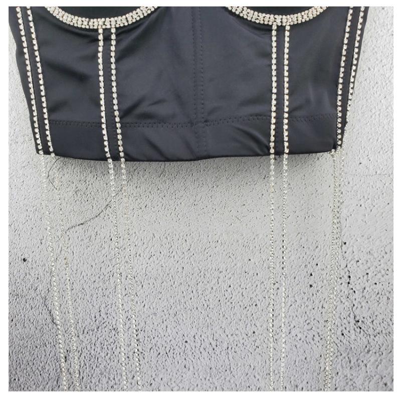 Fashionable Elegant Chain Fringe Small Tank Top Strapless Flowing Cool Individual Style Outerwear Fitted Cup Top Camis & Tank Tops