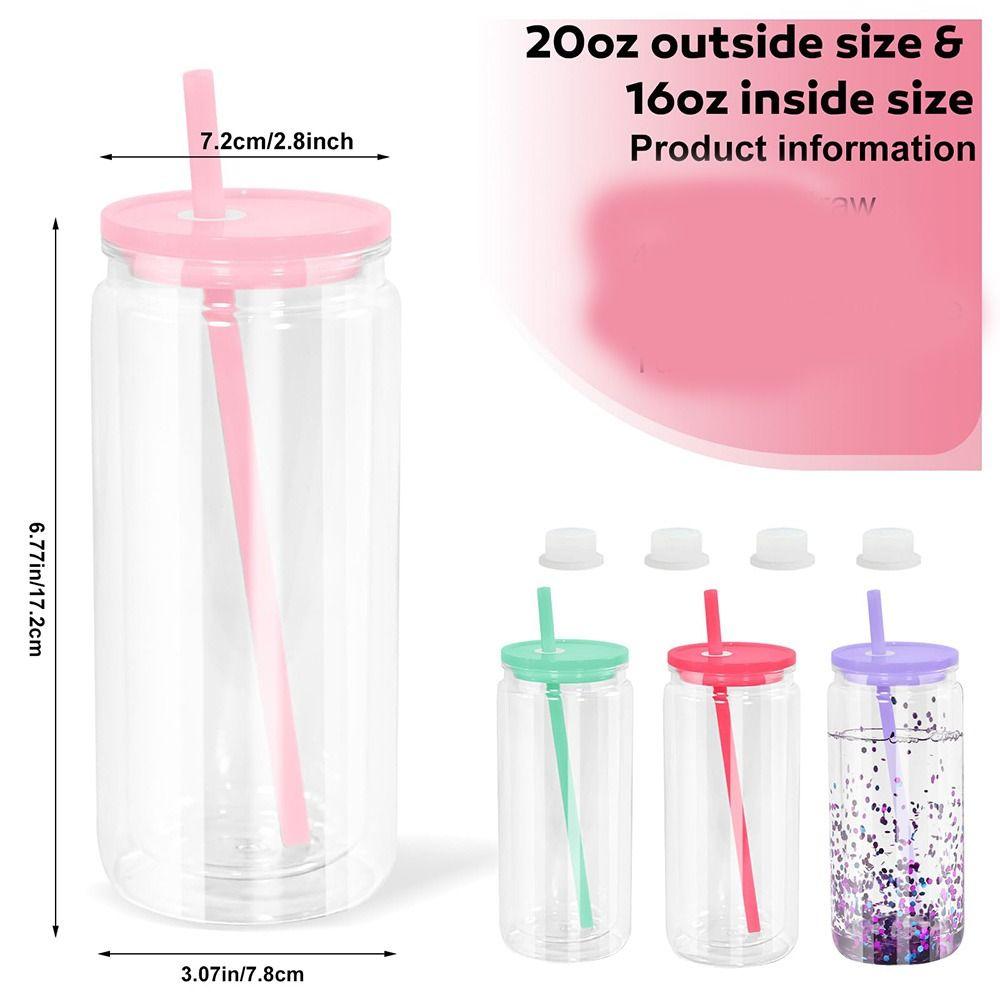 Acrylic Mason Jar Cups Pre Drilled Hole Snow Globe Tumbler NEW Beverage Mugs  Wedding Party