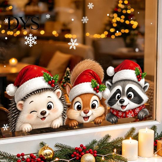 Waterproof Glass Decals Christmas Window Stickers, Static Cling Santa Claus Snowman Reindeer Decals, Easy Apply Stickers Holiday Clings for