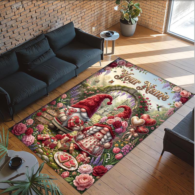Valentine Love Theme Crystal Velvet Rug Personalized Custom Name Text Soft Floor Mat Home Decor