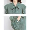 Thousand Bird Grid Shirt for Women Spring Clothing Bow Tie Shirt for Women Fashionable Versatile Top Blouses & Shirts
