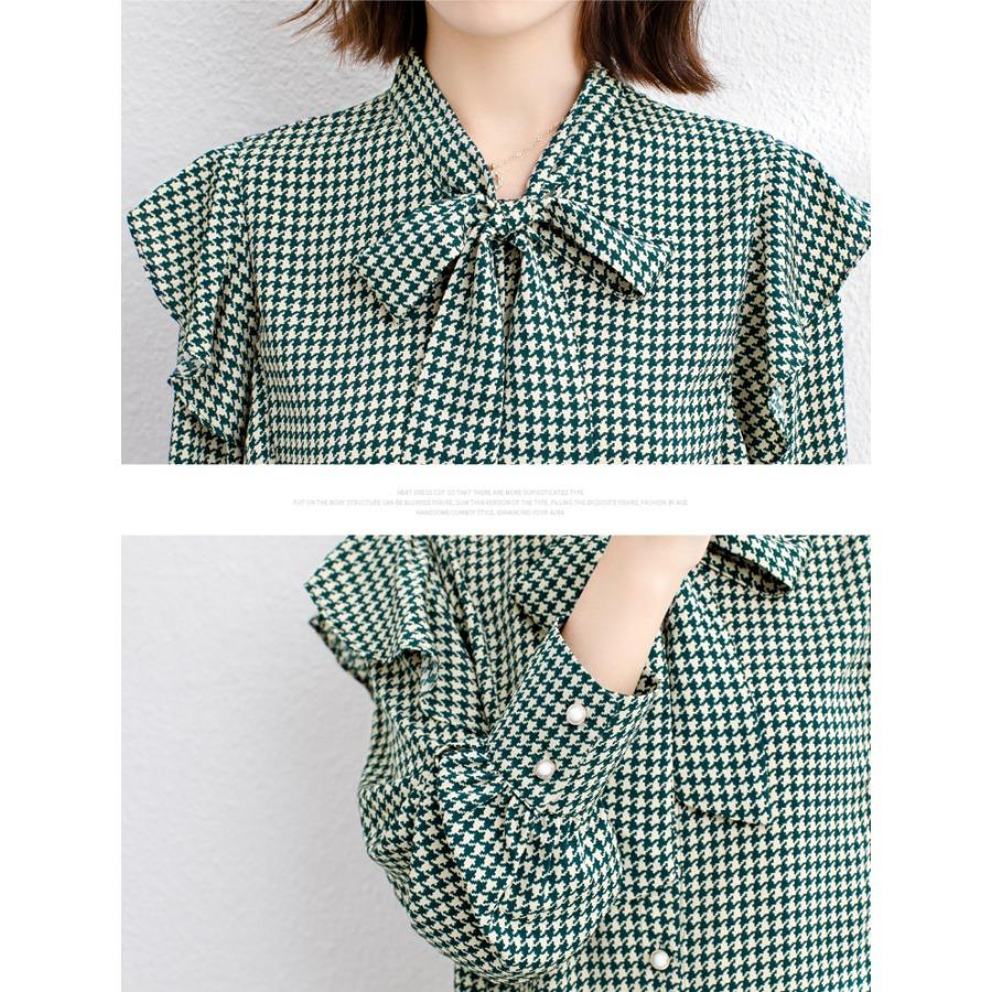 Thousand Bird Grid Shirt for Women Spring Clothing Bow Tie Shirt for Women Fashionable Versatile Top Blouses & Shirts