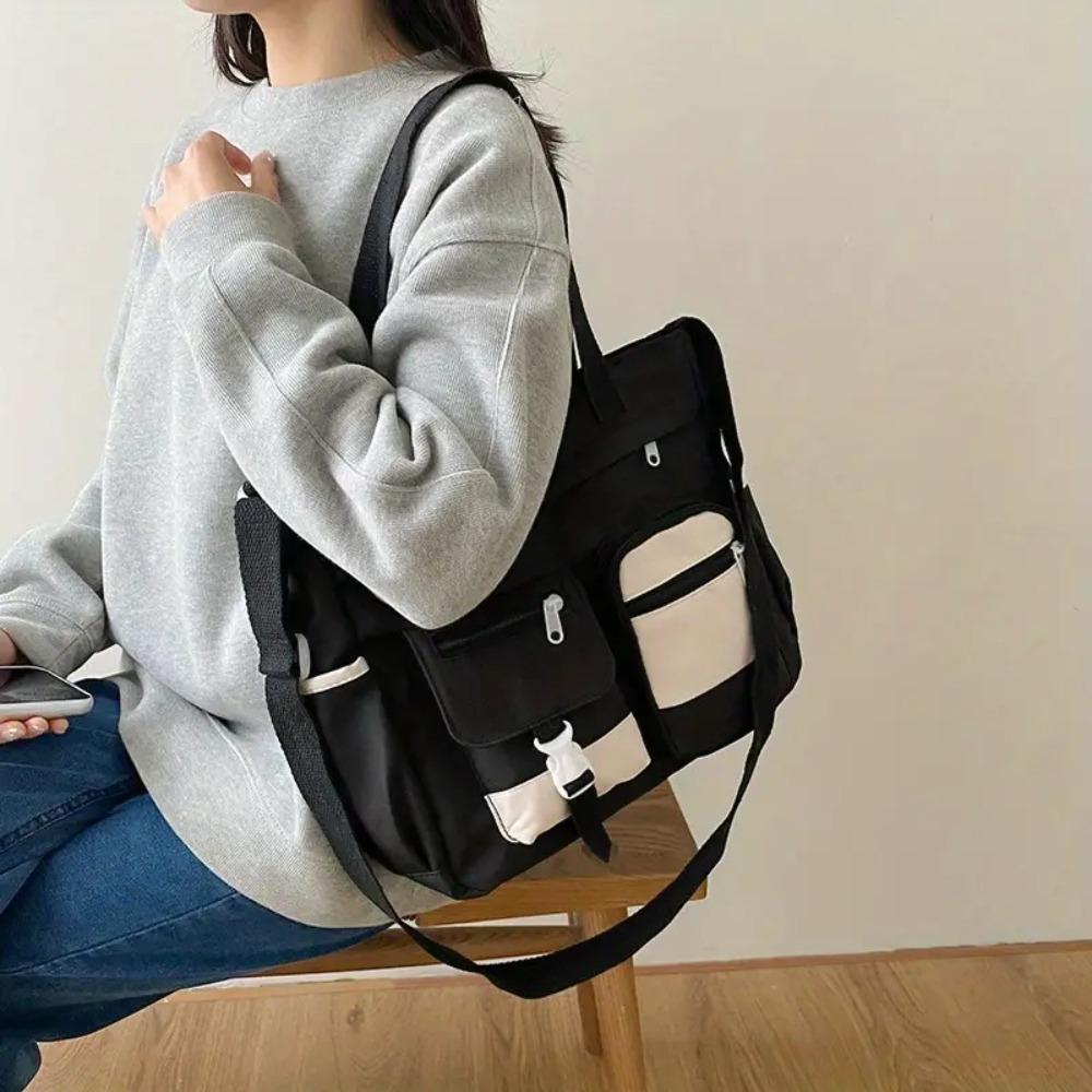 

Academy Style Canvas Tote Bag Nylon Japanese Shoulder Bag Portable Student School Bag Outdoor чорний