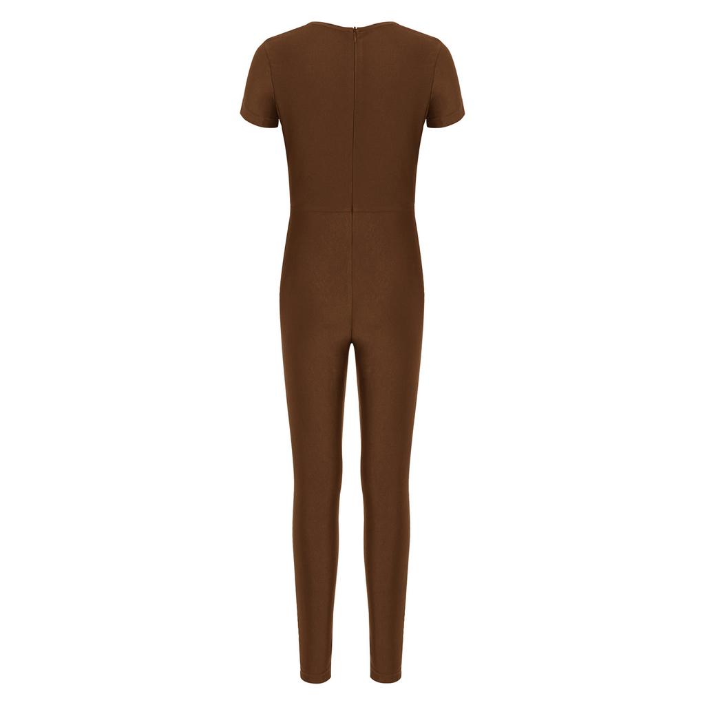 Kids Ballet Bodysuit V Neck Short Sleeve Ruched Front Leotard with Back Invisible Zipper for Gymnastics Figure Skating Performance