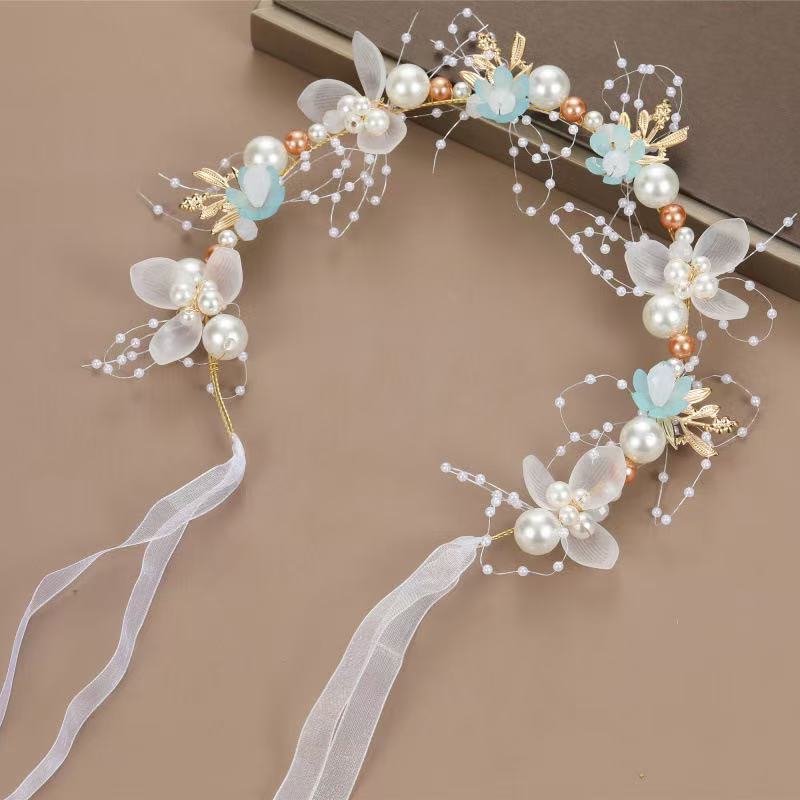 Spring Bohemian Girls Bridal Pearl Hair Headdress Flower Wreath Bride Garland Head Hoop Headbands Hair Jewelry Children Gifts