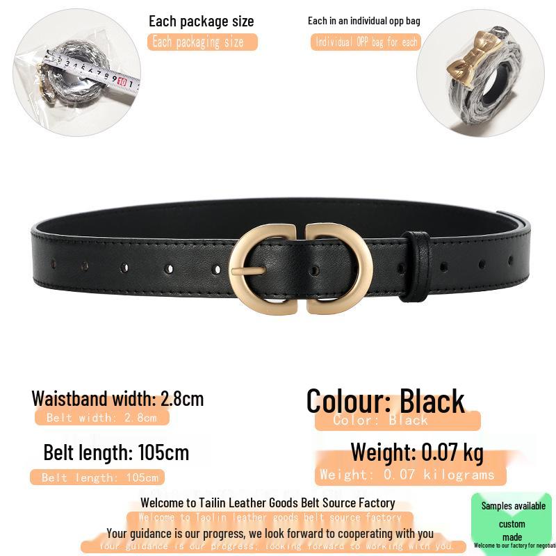 Dámský jednoduchý všestranný kožený pásek s kovovou přezkou—Korejský ležérní styl Pásek na džíny