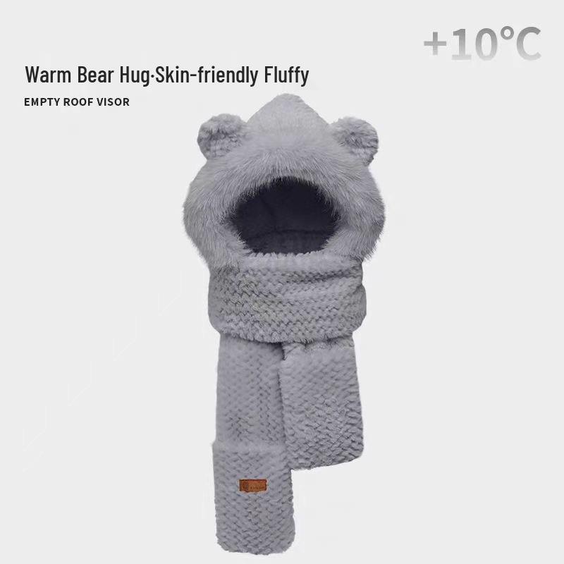 

Плюшевая шапка-медведь и шарф в корейском стиле : Теплый, Милый Женский Осенне-Зимний Аксессуар One size (suitable for 56-59cm head circumference)