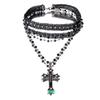 Long Layered Punk Cross Pendant Necklace Women Y2K Gothic Chic Beaded Chain Alloy Charm On Resin 31-40cm Adjustable