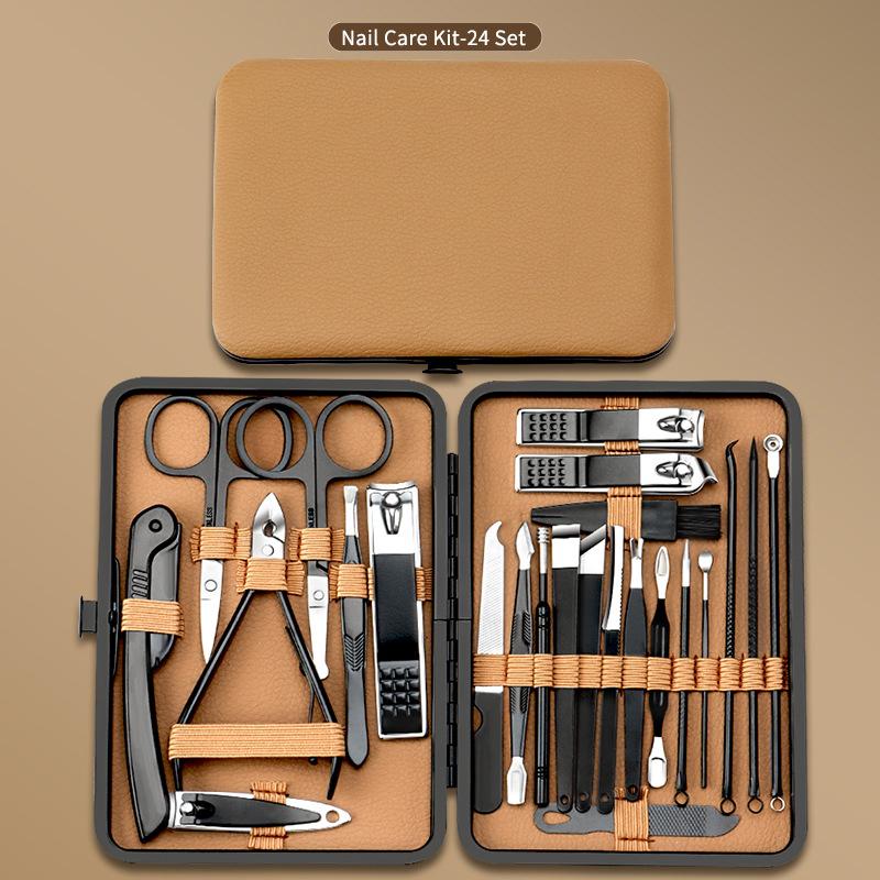 7/16/24Pcs Heavy-Duty Black Manicure & Pedicure Set Complete Nail Care Kit Nail Clippers Set Cuticle Pusher Trimmer Remover