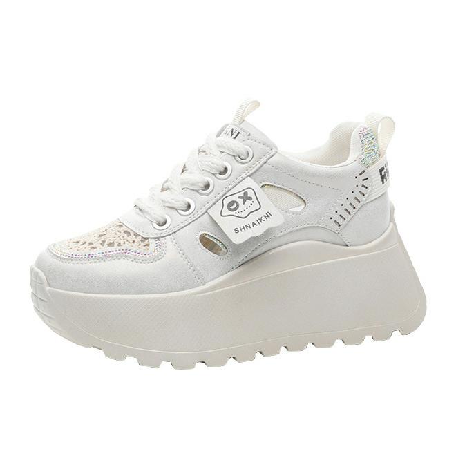 

Fashion 8CM Spring 2025 Trendy Women s Mesh Hollow Thick Bottom Dad Shoes Casual Versatile Heightening Retro Footwear for Students 40