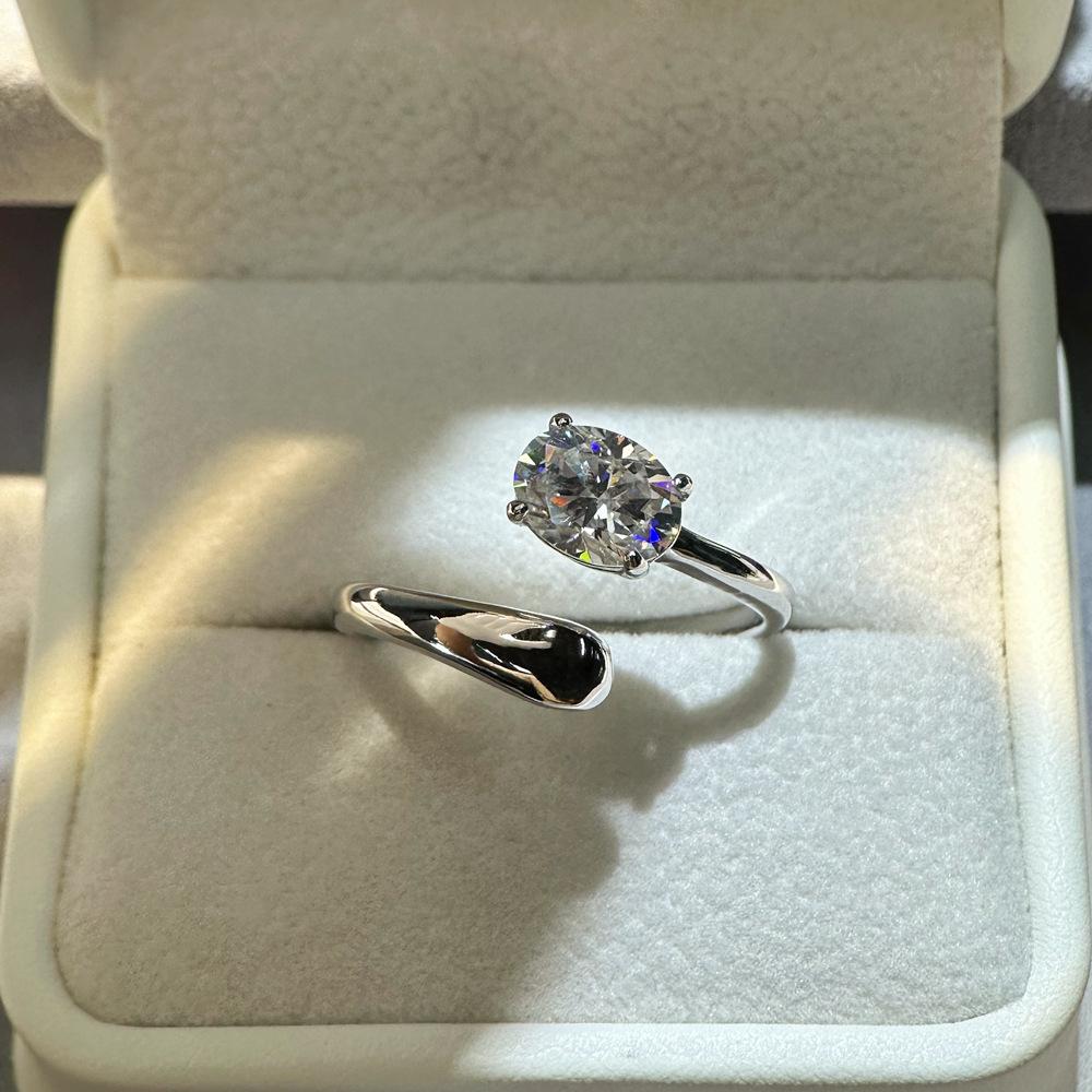 OEVAS 1.5CT 4.5CT Oval Cut Moissanite Rings For Women Adjustable S925 Silver One Size Wedding Band Fine Jewelry