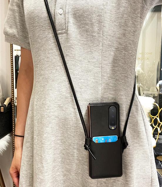 Cute Cartoon Bear Crossbody Leather Phone Case For Samsung Z Fold 3 Z Fold 2 5g Z Fold 4 W21 W22 Card Pocket Phone Cover Funda