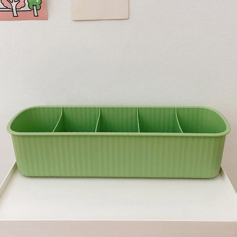 

Plastic Desktop Storage Organizer Box Durable Basket for Cosmetics and Tableware Suitable for Kids Study Room Desk зелений
