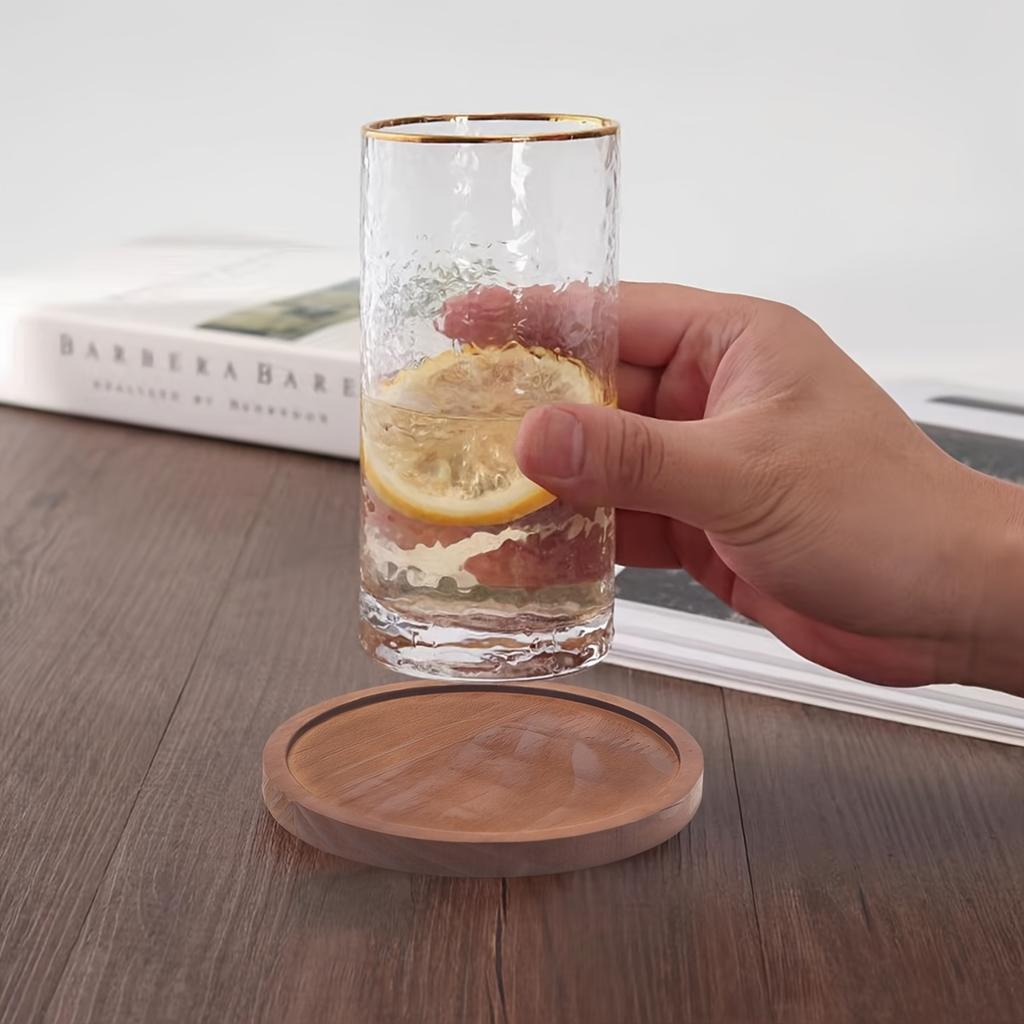 5 Natural Wooden Beverage Coaster Sets (with Coaster Holder) - A Modern Countryside Coffee Table Decoration for Home and Office Use