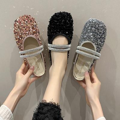 Fashion Glitter Slides Shoes Woman 2024 Slippers Flat Low Female Mule Pantofle Cover Toe Jelly Mules New PU Bling Crystal Rubber Rome Ho