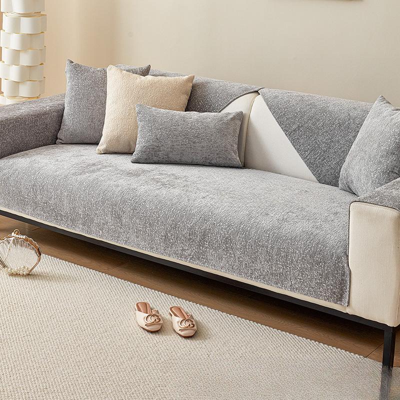 Chenille Sofa Cushion Four Seasons Universal Non-slip Cover Modern Light Luxury Cover Towel Thick Sofa Cover Solid Color Set
