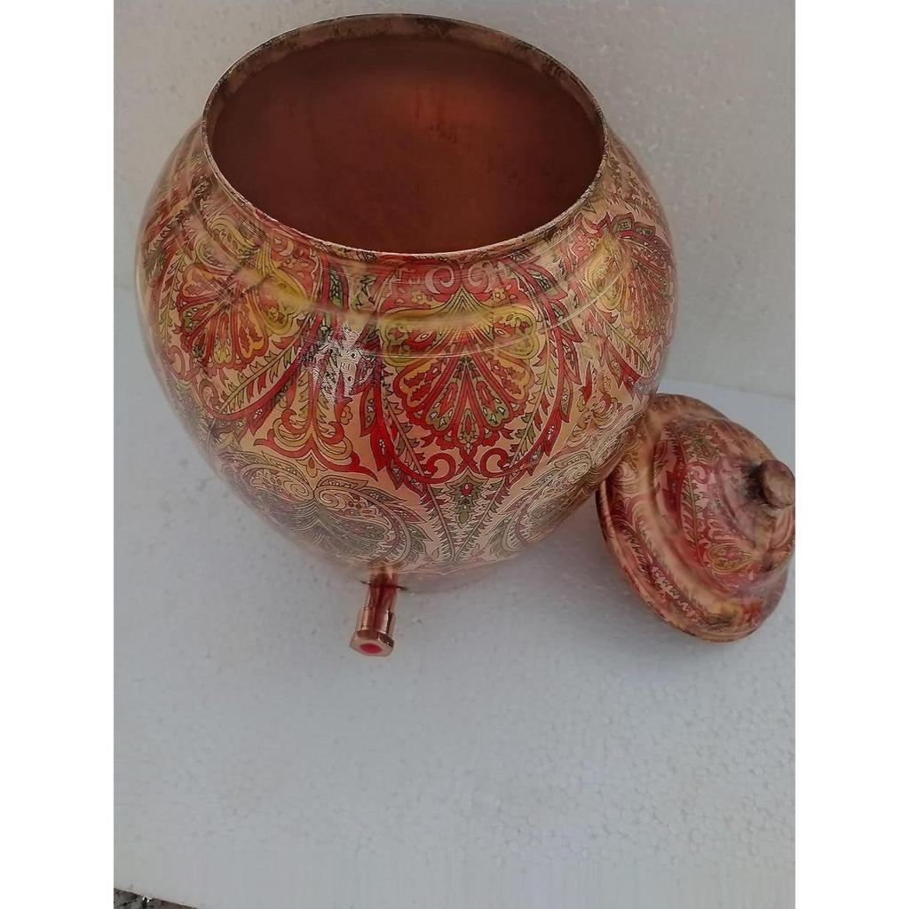 Bedrucktes Blattdesign Kupfer Wasserspender Topf Matka, Aufbewahrung, Heimküche Garten, 13 LTR