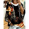 Plus Size Women's Hooded Top, Black Retro Moon Star Print, Loose Dropped Sleeves, Hoodie