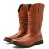 Bottes d'équitation hautes en cuir style Western pour hommes Bout rond à lacets Décontractées Cowboy