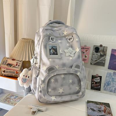 Schoolbag Korean Version Ins High Value Sweet Pentagram Transparent Ears Backpack for Junior High School Students Large Capacity Class Backpack