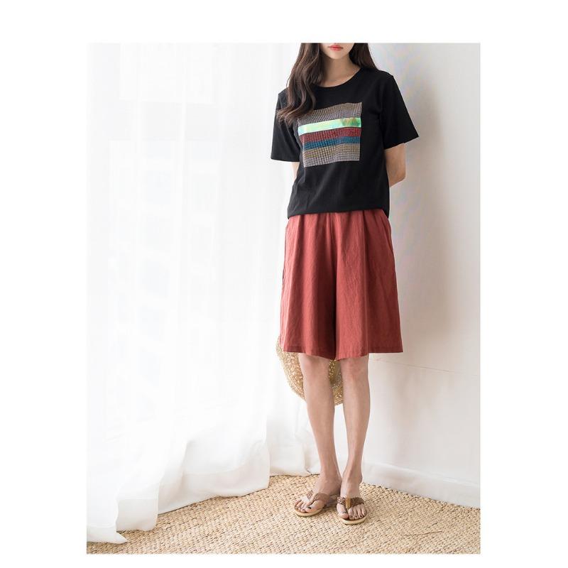 Cotton and Linen Five Quarter Pants Women's Summer Casual Shorts Plus Size Hot Pants Elastic Waist 5 Minutes Wide Leg Pants