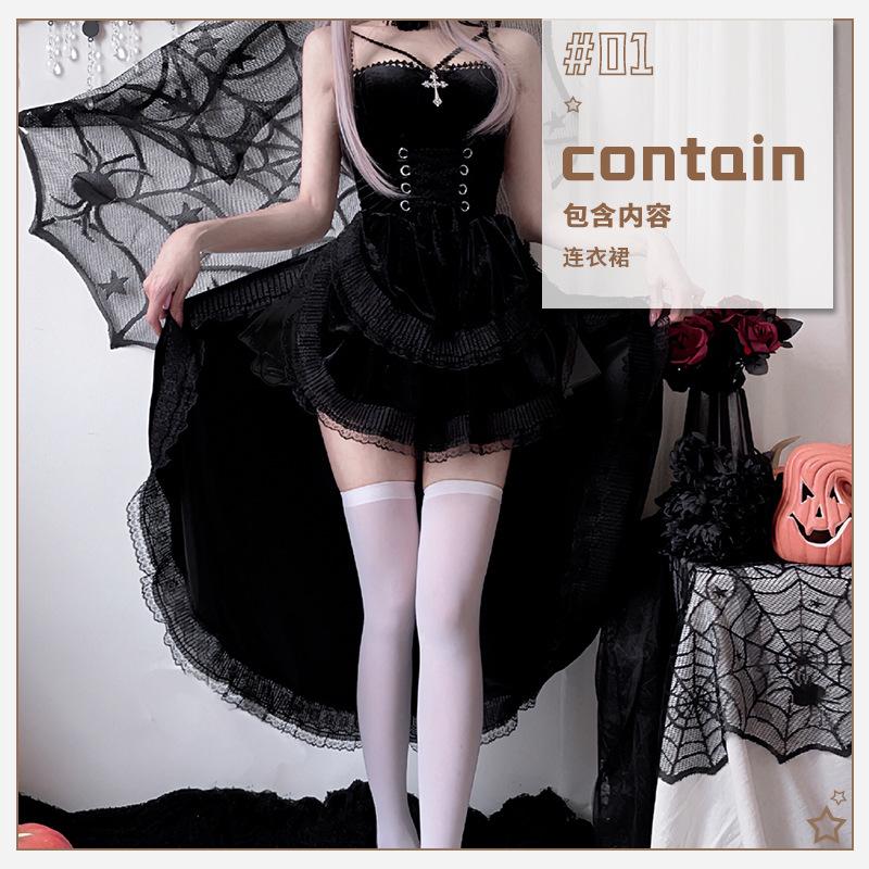 Dark Gothic Halloween Costume Ladies Dress Dovetail Witch Vampire Bride Show Costume
