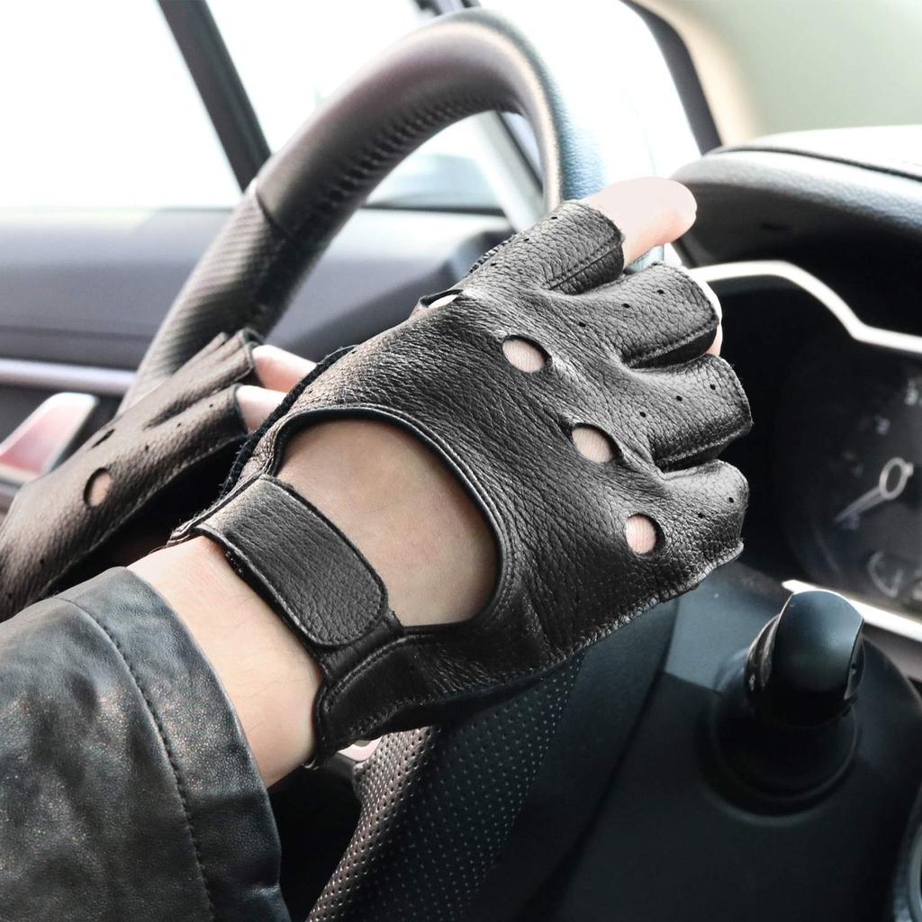 GSG Deerskin Driving Leather Gloves with Thimble Perfect for Summer and Popular and Model 200643 Men's Gloves, Half-Finger Holes, Driving, Cars,