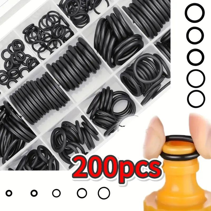 200pcs 15 Sizes O Rings Rubber O Ring Seal NBR Black Sealing O-rings Nitrile Washer Rubber O-ring Set Assortment Kit Set Box-.-