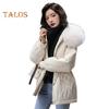 Women Padded Jacket Thickened Plush Lined Coat with Drawstring Waist Winter Warm Puffer Jacket with Faux Fur Hood for Work Streetwear