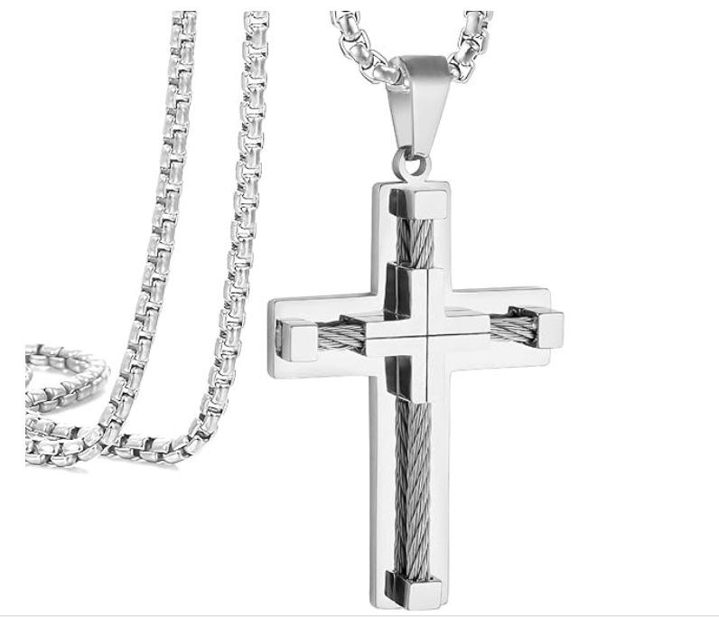 2026 Europe, America, Jewelry, Wire Rope, Cross, Pendant, Trendy Man Necklace. 60CM