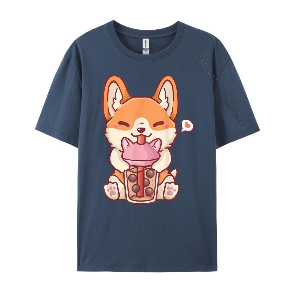 Corgi Boba Tea Bubble Tea Kawaii Corgi Anime Mens Graphic Tshirts TShirts England Style