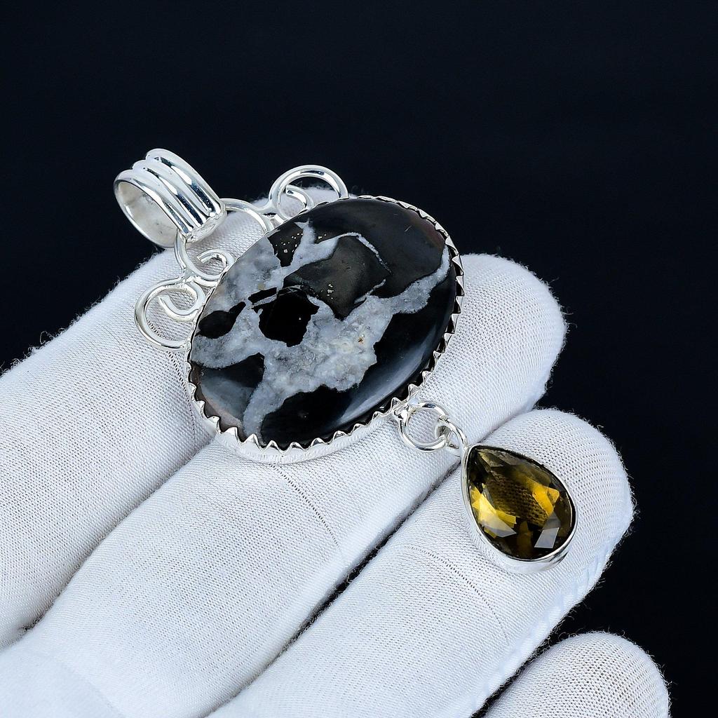 Mud Crack Fossil Pendant, 925 Sterling Silver Handmade Jewelry, Smoky Topaz Silver Pendant, Party Wear Jewelry For Women's, Pendant Christmas Jewelry