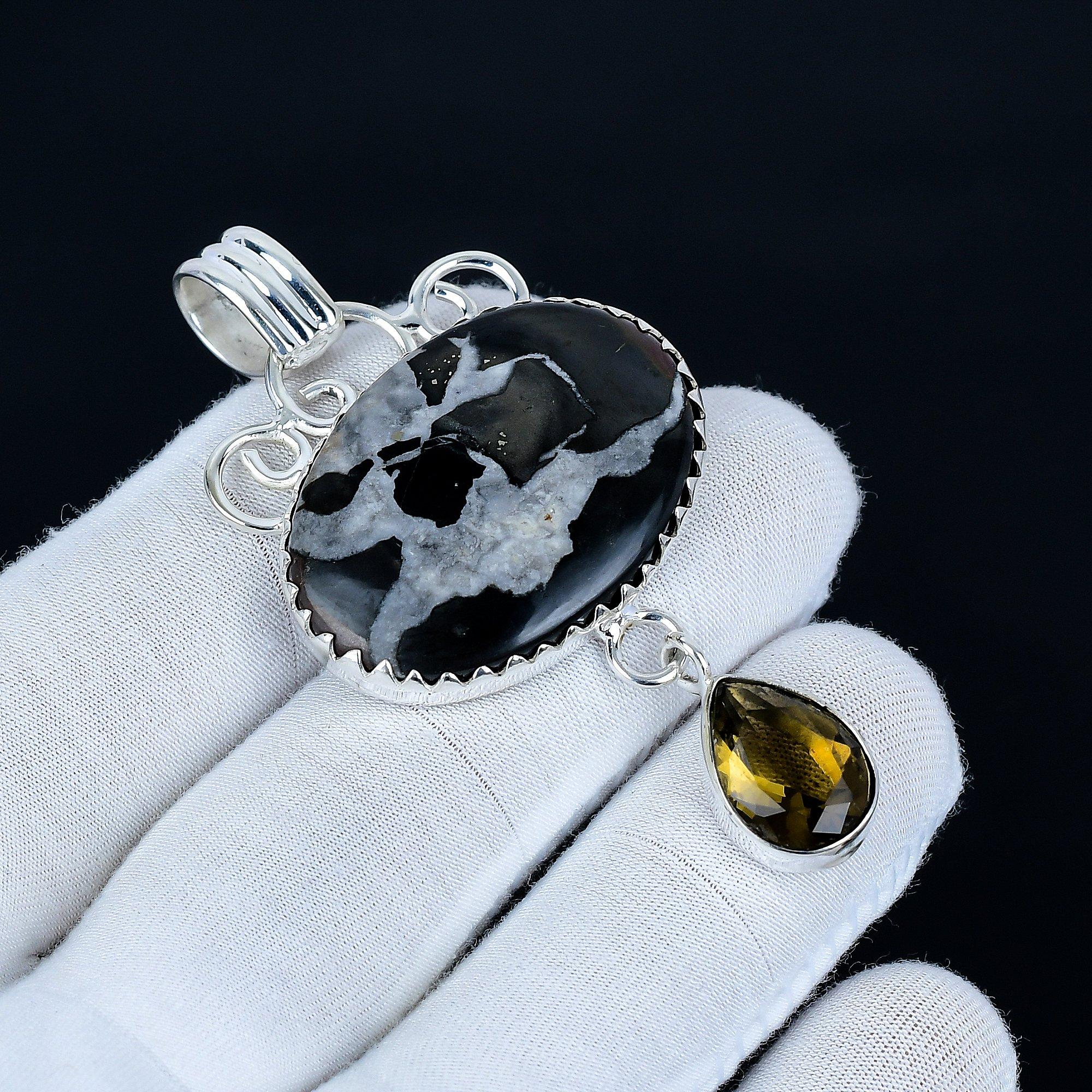 

Mud Crack Fossil Pendant, 925 Sterling Silver Handmade Jewelry, Smoky Topaz Silver Pendant, Party Wear Jewelry For Women s, Pendant Christmas Jewelry 7.5 чёрный