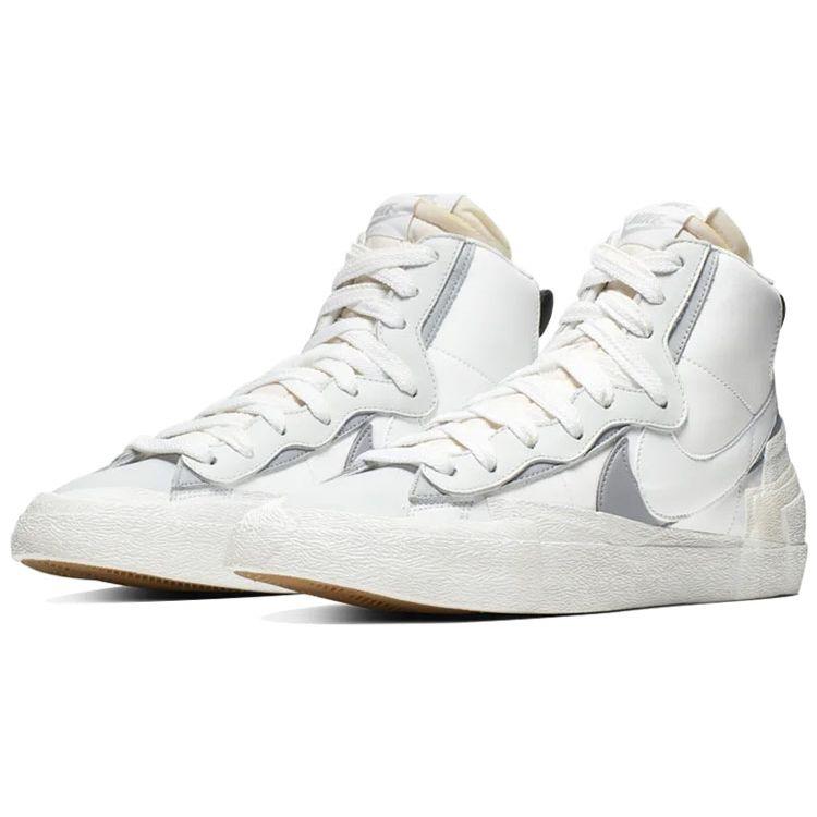 Sacai X Nike Blazer Mid White Grey Unisex Sneakers Wolf-Grey BV0072-100